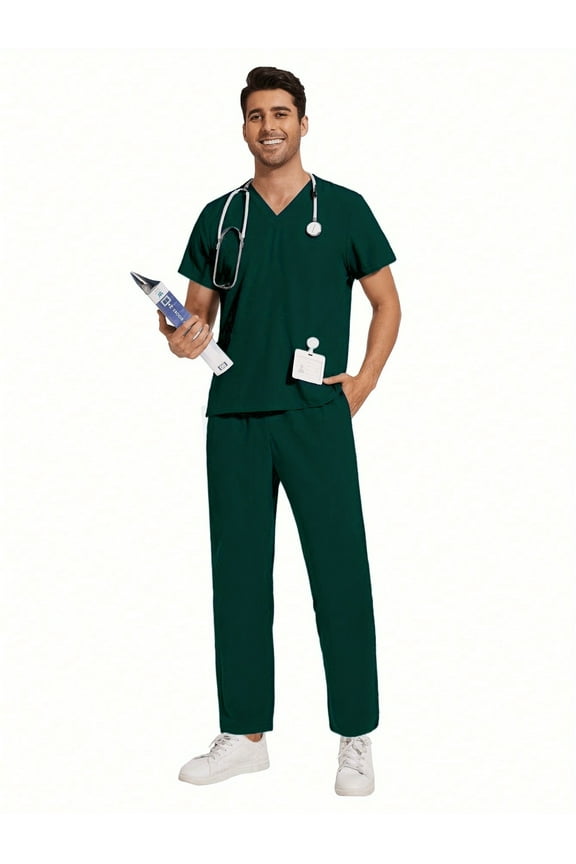 2Pcs Set Men's Scrubs Sets Uniform Work Set Male Dental Clinic Scrubs Uniforms V-Neck Tops Fashion Scrubs Nursing Clothes