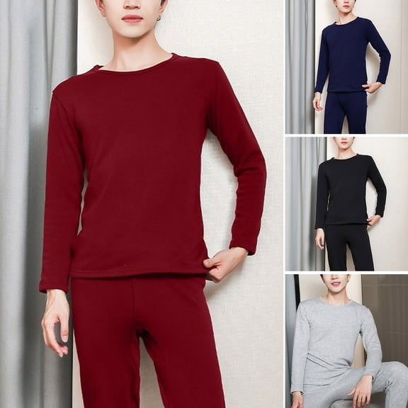 2Pcs/Set Men’s Thermal Underwear Fleece Lined Base Layer Long Johns Set Top and Bottom Winter Sports Suits
