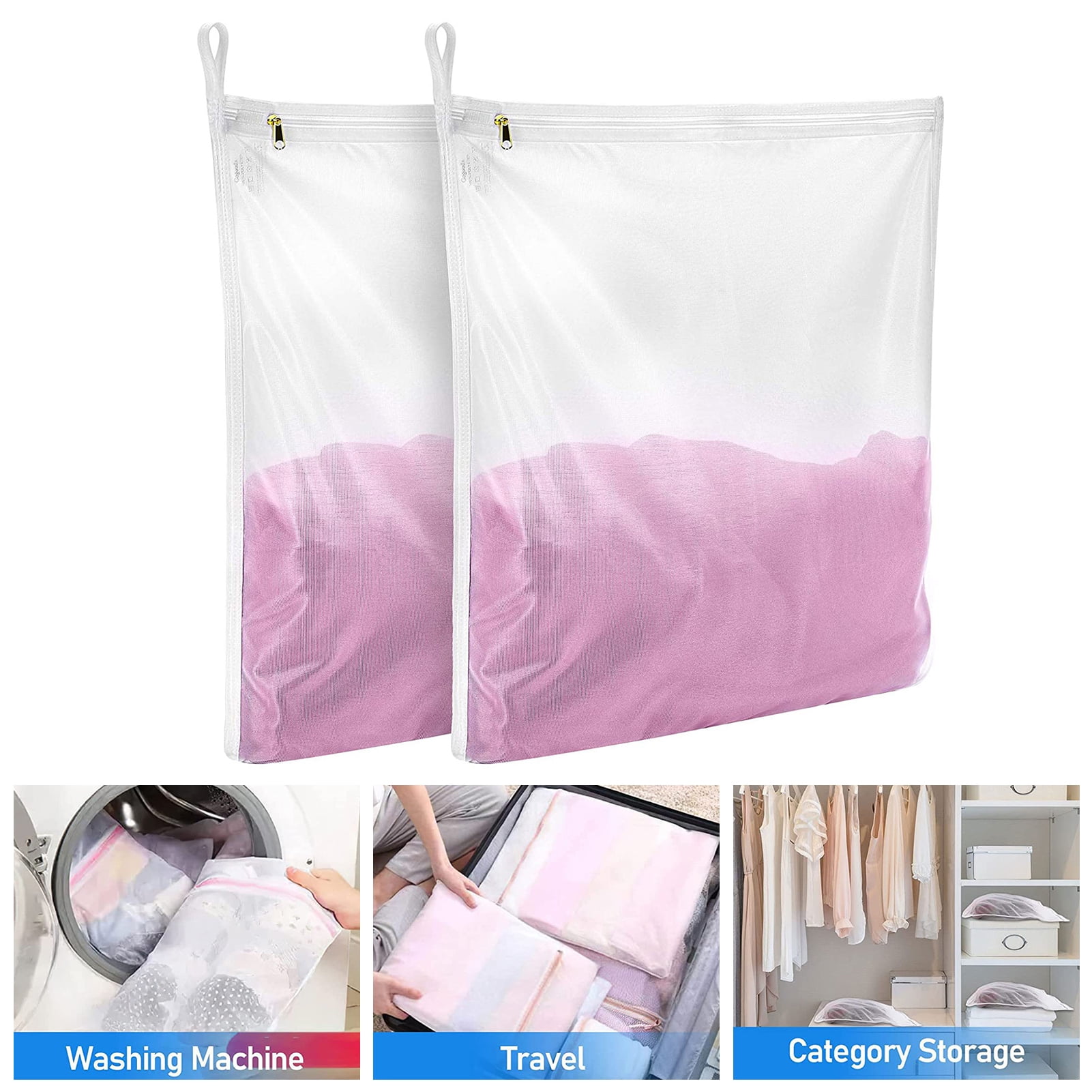 2Pcs/Set Mesh Laundry Bag for Delicates with Zipper, Mesh Wash Bag, Travel Storage Organize Bag