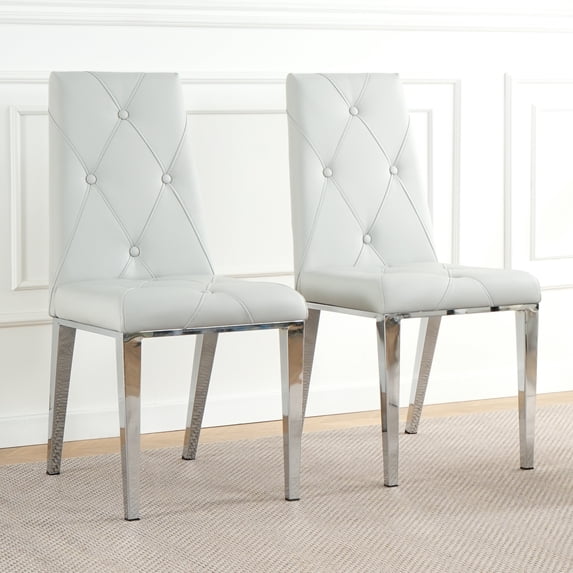 2Pcs/Set Modern Simple Light Luxury Dining Chair Light Grey Chair Family Bedroom Stool Back PU Electroplated Chair Legs, Suitable For Kitchen Living Room Dining Room (set Of 2)