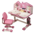 thumbnail image 1 of 2Pcs/Set Multi Bookstand Widened Desktop Desk Chair Set Cartoon Pattern Kids Adjustable Height Study Drawer Table with Chair Set-Pink, 1 of 9