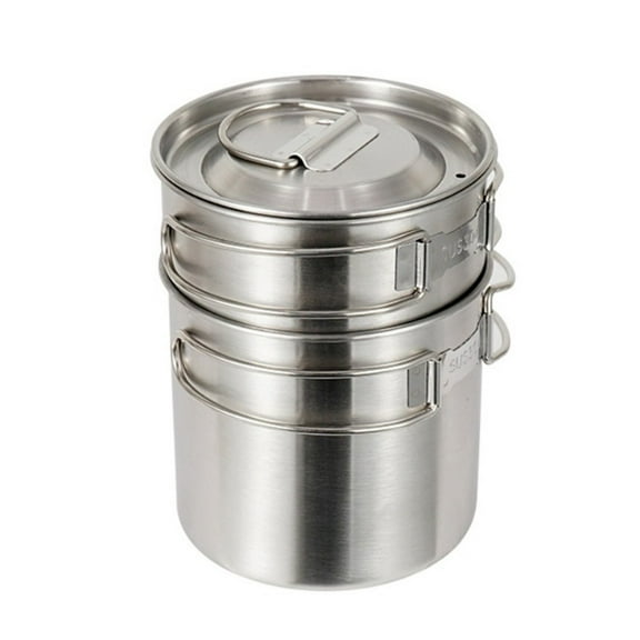 2Pcs/Set Outdoor Camping Cookware Pot, Foldable Coffee Cup With Vent Lids, 304 Stainless Steel Camping Mug For Camping Supplies