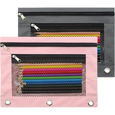 2Pcs/Set Pencil Pouch 3 Ring Binder Pouch Zippered Pencil Case Canvas Pencil Bag with 2 Compartments