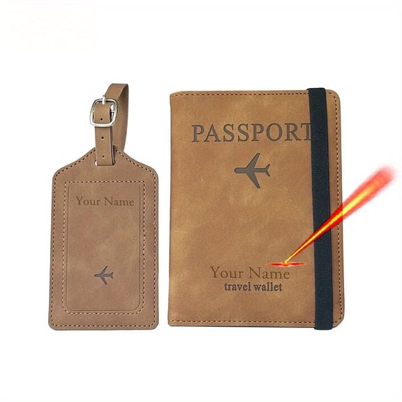 2Pcs/Set Personalized Name Travel Passport Cover Holder Case and Luggage Tag, Men Ticket Protective Wallet Gift for Couple