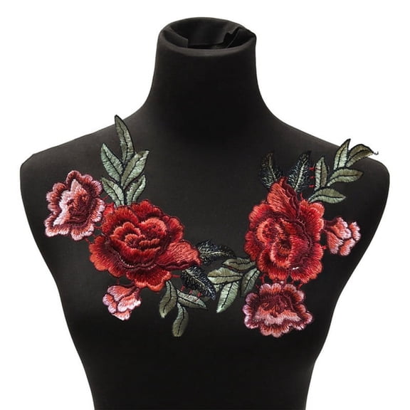 2Pcs/Set Rose Flower Patch Floral Embroidered Applique Patches Sew on For DIYtAL