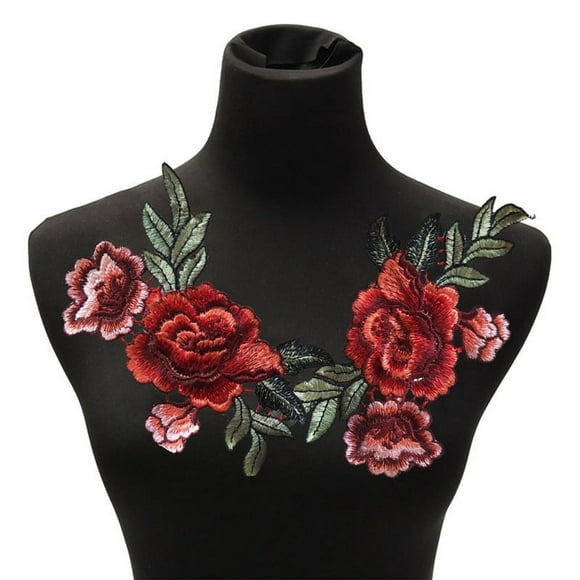 2Pcs/Set Rose Flower Patch Floral Embroidered Applique Patches Sew on For DIYtWA