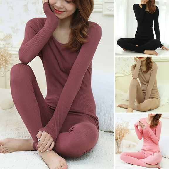 2Pcs/Set Thermal Underwear for Women Long Johns Women with Fleece Lined, Base Layer Women Cold Weather Top Bottom