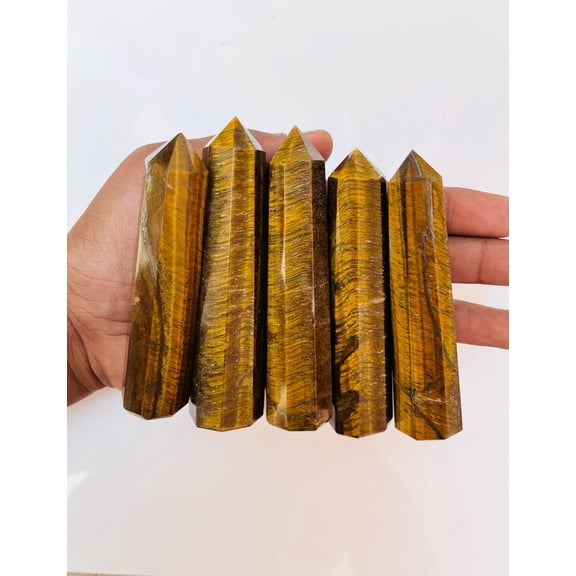 2Pcs Set Tigers Eye Tower- Tiger Eye Point, Tiger Eye Obelisk, Tiger Eye Crystal Tower, Energy Generator Healing Crystal, Home Decor 3-4"