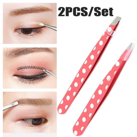 2Pcs/Set Tweezers for Women - Slant Pointed Precision Tweezers for Eyebrows & Ingrown Hair Removal - Blackhead and Splinter Tweezer with Sharp Needle Nose Point for Plucking