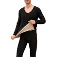 thumbnail image 1 of 2Pcs/Set V-Neck Long Sleeve Solid Color Elastic Waist Unisex Top Pants Set Seamless Warmth Thermal Underwear Set, 1 of 8