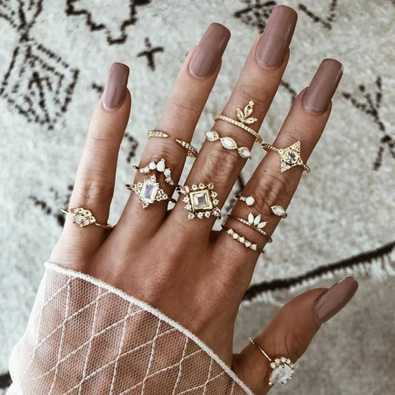 2Pcs/Set Western Hot Statement Rings Set Vintage Big Rhinestone Knuckle Rings Set For Women Jewelry