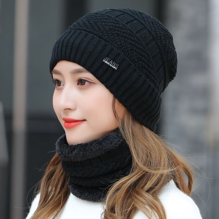 2Pcs/Set Winter Beanie Hat Scarf Set Warm Knit Skull Cap  display picture 1