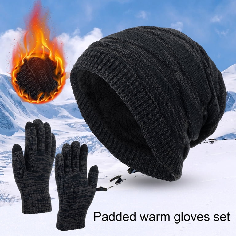 8-Piece Knitted Beanie & Touchscreen Glove Set, Fleece Lined, Winter Warmth Womens Winter Warm Knit Beanie Hat Touchscreen Gloves Long  main image 4
