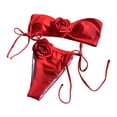 thumbnail image 1 of 2Pcs/Set Women Sexy Bikini Set Flower Decor Bandeau Bra Lace-up Swim Briefs Set Solid Color Quick Drying Swimsuit Beachwear-Red,S, 1 of 8