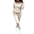 thumbnail image 1 of 2Pcs Set Women's Autumn Winter Active Sweatsuit Hoodie Tracksuit Set Drawstring Loungewear Sweatshirt Pullover + Jogging Sweatpants Tracksuit Activewear Pocket Hooded Sweatsuit Top, 1 of 2