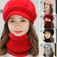 thumbnail image 1 of 2Pcs/Set Womens Winter Warm Elastic Soft Ear Protection Knitted Scarf Mask hat Fleece Lined Beanie Hat, 1 of 7
