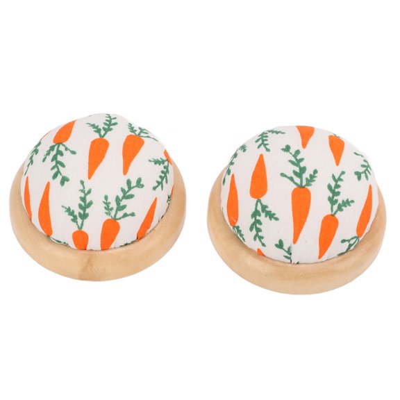 2Pcs Sewing Pin Cushion Wooden Base Hands Free Portable Cute Pattern