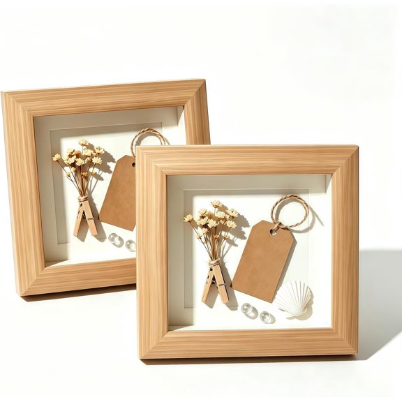 2Pcs Shadow Box Picture Frame, 4x4 Real Glass 3D Deep Display Frame, DIY Mini Memory Box for Badges, Tickets, Photos, Tabletop & Wall Mount, Ideal Wedding Gift for Home Bedroom Decor