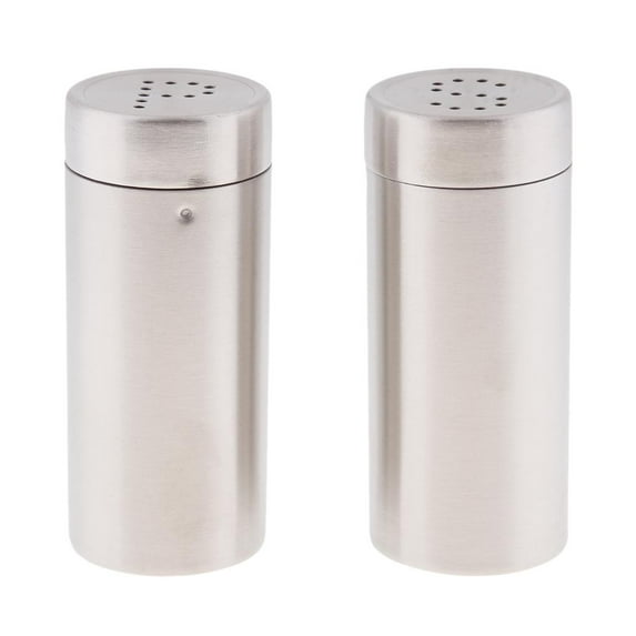 2Pcs Shakers Stainless Steel Set Of 2 Salt And Pepper Dispenser Pour Holes Kosher Salts , 8.8X3.8cm Steel color