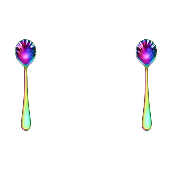 2Pcs Shell Sugar Spoon Stainless Steel Shell Spoon, Small Spoon for Tea Coffee Yogurt,Mini Spoon Rainbow