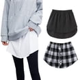 thumbnail image 1 of 2Pcs Shirt Extender for Women Plus Size,Adjustable Layering Fake Top Lower Sweep Shirt Half Length Skirt,Black+Black Plaid 4XL, 1 of 8