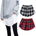 thumbnail image 1 of 2Pcs Shirt Extender for Women Plus Size,Adjustable Layering Fake Top Lower Sweep Shirt Half Length Skirt,Black Plaid+Red Plaid S, 1 of 8
