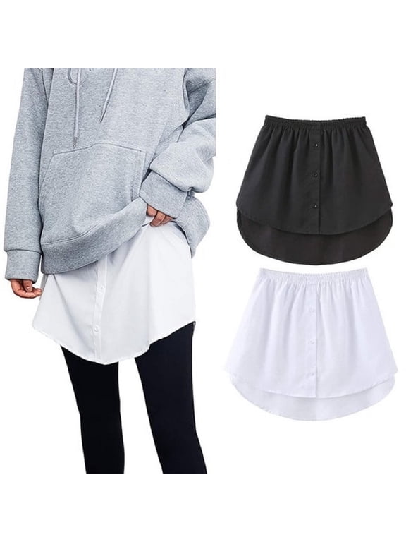 2Pcs Shirt Extender for Women Plus Size,Adjustable Layering Fake Top Lower Sweep Shirt Half Length Skirt,Black+White L