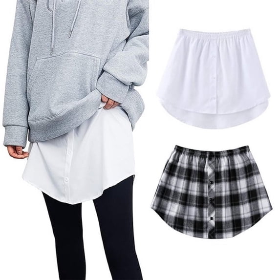 2Pcs Shirt Extender for Women Plus Size,Adjustable Layering Fake Top Lower Sweep Shirt Half Length Skirt,White+Black Plaid 4XL