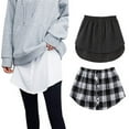 thumbnail image 1 of 2Pcs Shirt Extender for Women Plus Size Adjustable Layering Fake Tops Lower Sweep Mini Skirt Hemline Fashion Wearing New,Black+Black Plaid XL, 1 of 8
