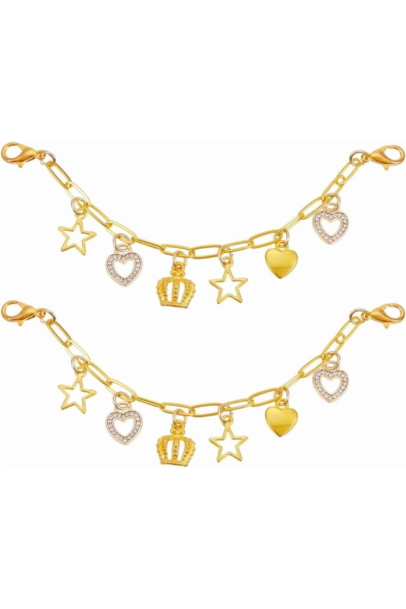 2Pcs Shoe Charm Chain Gold Shoe Decoration Chains Brass Alloy Rhinestone Star Heart Charms Hanging Clips with Lobster Claw Clasps Shoelace Pendant for Sneaker Boots Handbag Bag Clothing diy