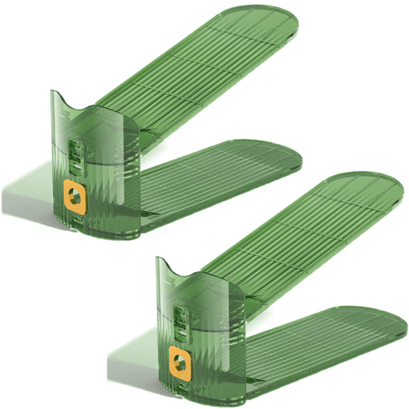 2Pcs Shoe Slots Adjustable Shoe Stacker Double Layer Free Standing Shoe Rack Shoe Organizer for Closet, Green