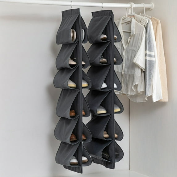 2Pcs Shoe Storage Hanging Bag Hanging Handbag Organizer for Wardrobe Closet Shoes Large Black Easy Access Pockets Fabric Dual Sided With Roating Holder Rack for Shelves
