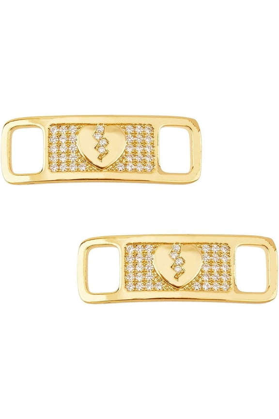 2Pcs Shoelace Buckle Charm Shoe Lac-Tag Sneaker Charms Golden Heart Shoe Laces Charms Alloy Shoelaces Clips Decorative Cubic Zirconia Hip Hop Jewelry Charm for Sneakers Casual Shoe