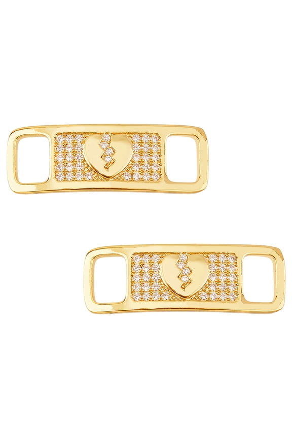 2Pcs Shoelace Buckle Charm Shoe Lac-Tag Sneaker Charms Golden Heart Shoe Laces Charms Alloy Shoelaces Clips Decorative Cubic Zirconia Hip Hop Jewelry