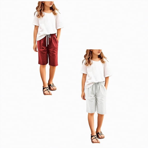 2Pcs Shorts For Girls 4-16 Girls Shorts Casual Floral Printed Short Pants Summer Ruffle Beach Shorts with Pockets Size 4-15