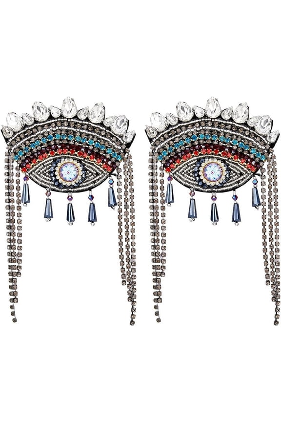 2Pcs Shoulder Epaulet with Tassel Detachable Ethnic Style Tassel Epaulette Pin Badge Shoulder Insignia with Felt Rhinestone for Man Woman Leather Jacket Windbreaker Coat diy