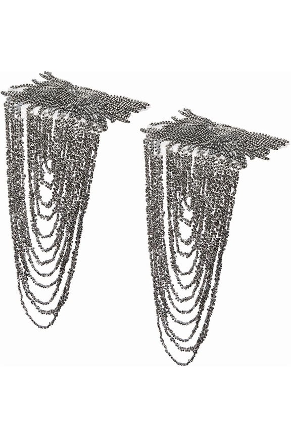2Pcs Shoulder Epaulettes Resin Bead Tassel Link Chain Epaulet Tassel Fringe Shoulder Epaullette Punk Shoulder Jewelry Epaulettes for DIY Cloth Suit Unifor DIYm Accessories Light Grey