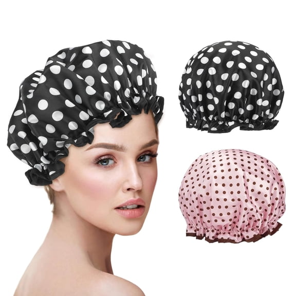 2Pcs Shower Caps for Women Reusable Waterproof Long Hair Cap Elastic Band Bath Caps Large Plastic Shower Cap for Women Ladies Spa Salon Home Use