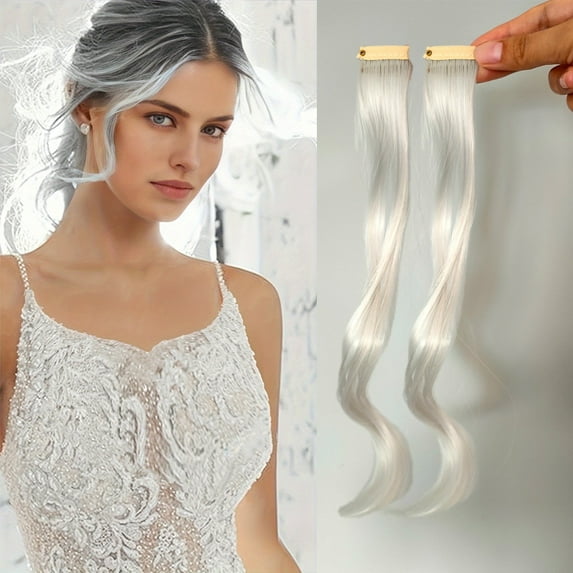 2Pcs Side Air Bangs, 13in Clip in Bangs Front Side Bangs Set, Bangs Hair Clip on Fringe Bangs with Temples Synthetic Long Dragon Beard Bangs Hair(Grey/Brown/Silver/White Mixed)