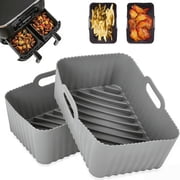 2Pcs Silicone Air Fryer Liners for Ninja Foodi Dual DZ201, Non-Stick Reusable Basket Accessories, Fits 8 QT, Grey