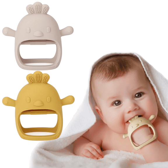2Pcs Silicone Baby Teether Toy for Infants 3+ Months, BPA Free Anti-Drop Silicone Mitten Teething Toy for Soothing Sore Gums, Baby Chew Toys for Sucking Needs