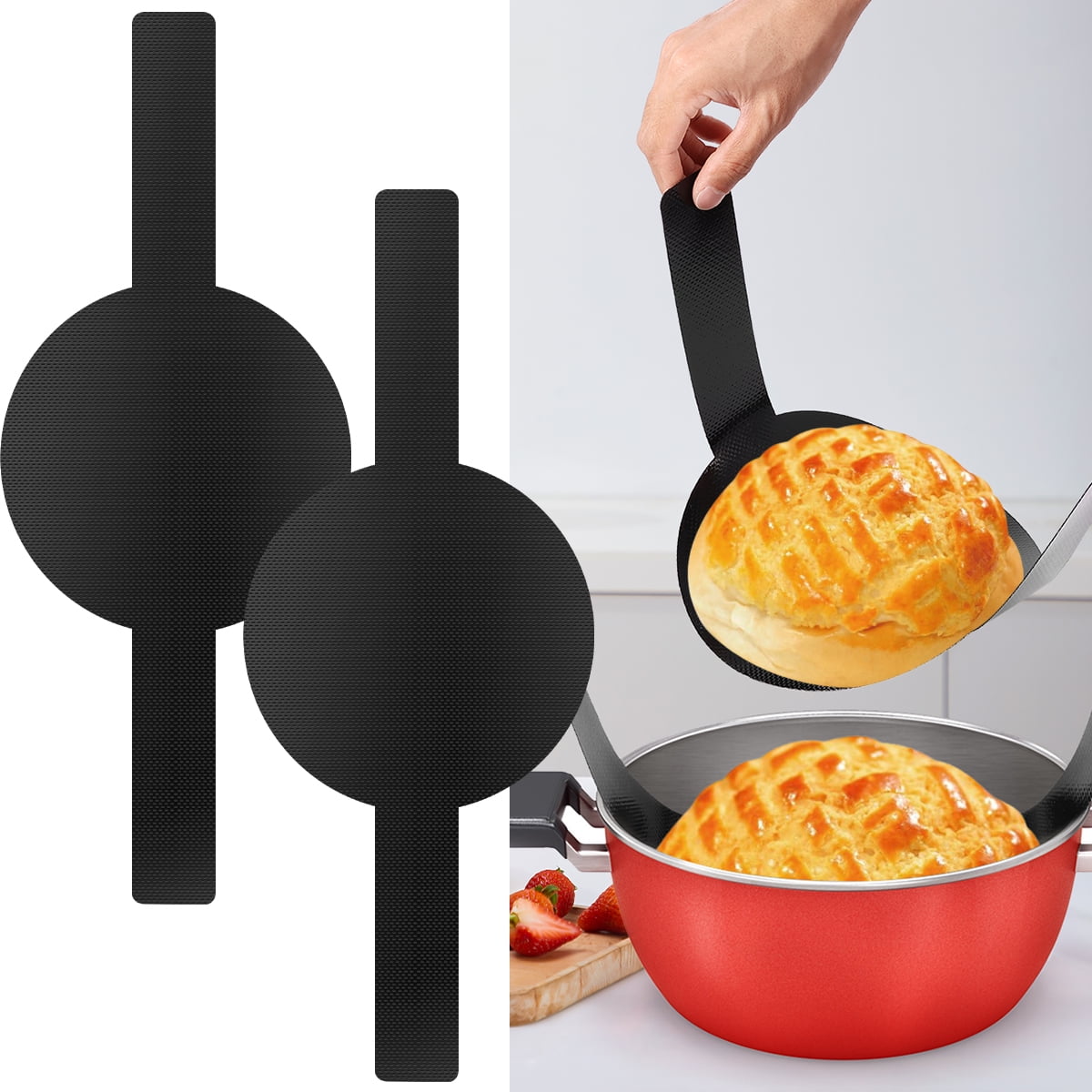 2Pcs Nonstick Silicone Baking Mat for Dutch Oven Bread, 6.3In Long Handle, Home Baking