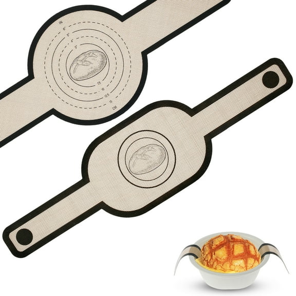 2Pcs Silicone Bread Sling Non-stick Bread Mat with Long Handle Heat-Resistant Sourdough Bread Baking Mat Reusable Oval and Round Bread Baking Mat for Dough Pastry Cookies