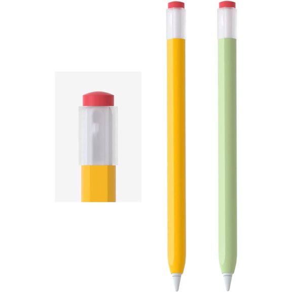 2Pcs Silicone Case Sleeve Cover Compatible Apple Pencil 2nd Generation, Protective Holder Grip Sleeve with Cap Accessories Compatible for iPad Pro 11 12.9 inch (Yellow, Green)