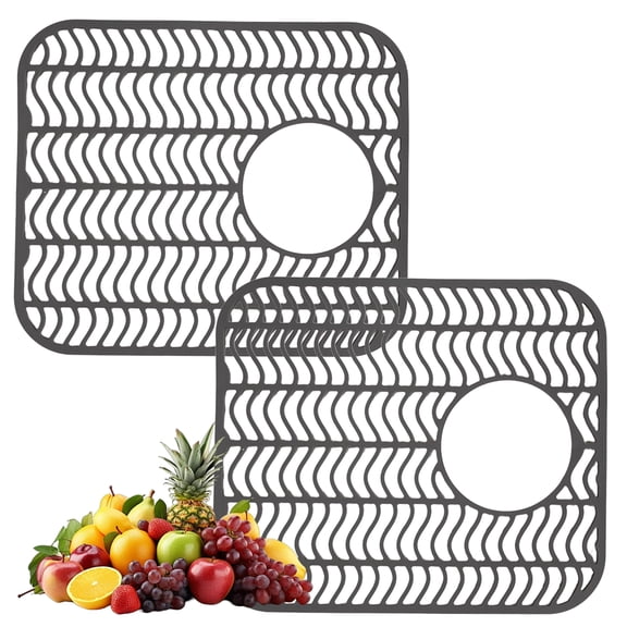 2Pcs Silicone Kitchen Sink Protector Mat, Non-slip Drain Pad with Drain Hole, Flexible & Dishwasher Safe for Tableware & Dishes