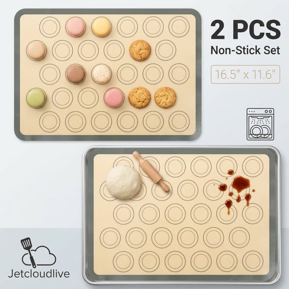 Jetcloudlive 2Pcs Macaron Silicone Baking Mat 16.5" x 11.6" Reusable Cookies Pastry Sheet Liner Easy to Clean Half Baking Sheet