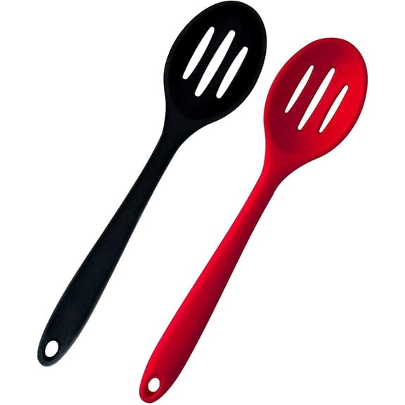 2Pcs Silicone Nonstick Slotted Spoons , Heat-Resistant Cooking Utensil Spoons for Stirring, Scooping and Mixing, Large Kitchen Serving Spoon