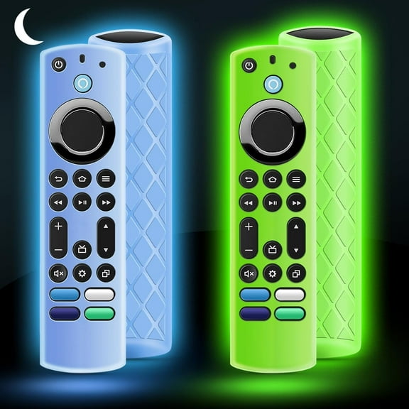 2Pcs Silicone Remote Cover Glow in The Dark for Firetv 4K Max (2nd)/Insignia/Pioneer/Omni (QLED) Series with Lanyard, Lightweight Anti-Slip Shockproof(Glow Green&Glow Blue)