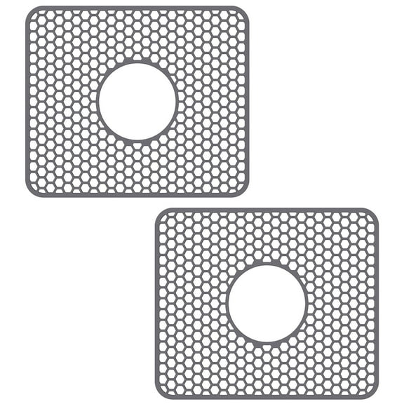 Tcwhniev 2Pcs Silicone Sink Protector Mats With Rear or Center Drain Anti Slip Hollow out Kitchen Sink Mats Multipurpose Rollable Sink Bottom Mats for Countertop Sink