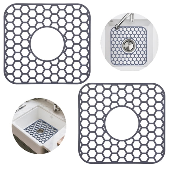 2Pcs Silicone Sink Protectors for Kitchen Sink with Center Drain - Kitchen Accessory, Non-Slip Heat-Resistant Mat for Bottom of Porcelain Stainless Steel, Dishwasher Safe